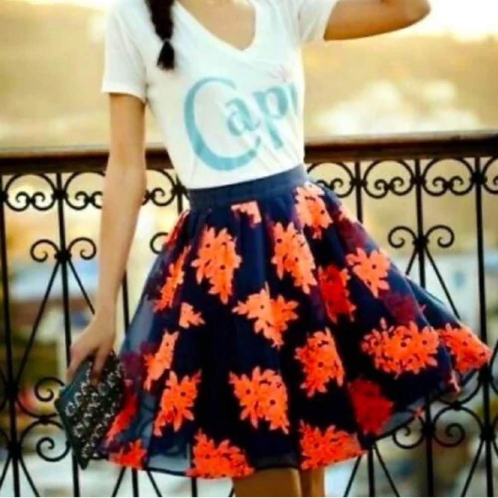 Anthropologie Maeve Pome Blossom Embroidered Tulle Skirt ❤️
